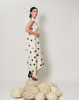 Cassia Dress - Cream and Black High Low Midi Dress