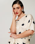 Audrey Co-ord Set - Cream and Black Drape Polka Dot Midi Co-ord Set