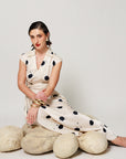 Cassia Dress - Cream and Black High Low Midi Dress