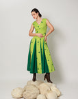 Pomelo Dress - Botanical Lime Panelled Fit and Flare Dress