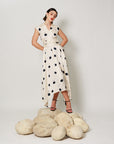 Cassia Dress - Cream and Black High Low Midi Dress