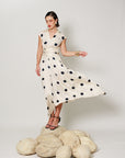 Cassia Dress - Cream and Black High Low Midi Dress