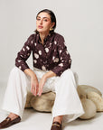 Melody Co-ord Set - Deep Mocha Panelled Shirt and Flared Pants