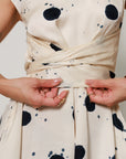 Cassia Dress - Cream and Black High Low Midi Dress