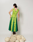 Pomelo Dress - Botanical Lime Panelled Fit and Flare Dress