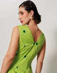 Pomelo Dress - Botanical Lime Panelled Fit and Flare Dress