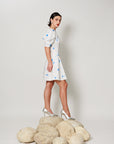 Vesper Dress - Fitted short panel dress with Blue Polka