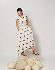 Cassia Dress - Cream and Black High Low Midi Dress