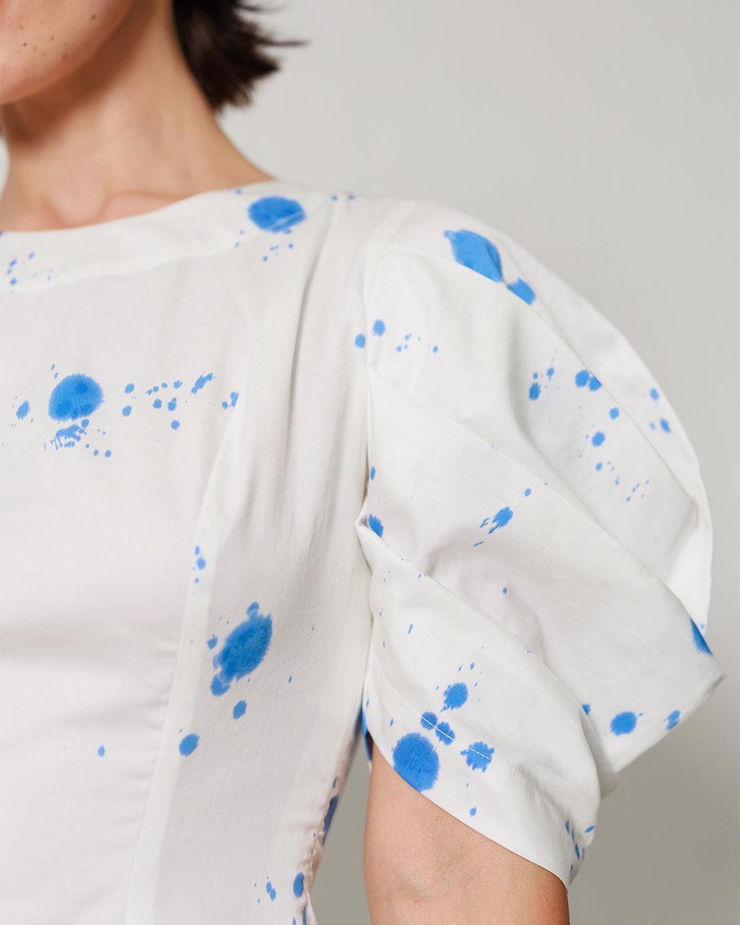 Vesper Dress - Fitted short panel dress with Blue Polka