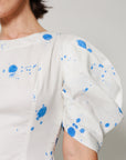 Vesper Dress - Fitted short panel dress with Blue Polka