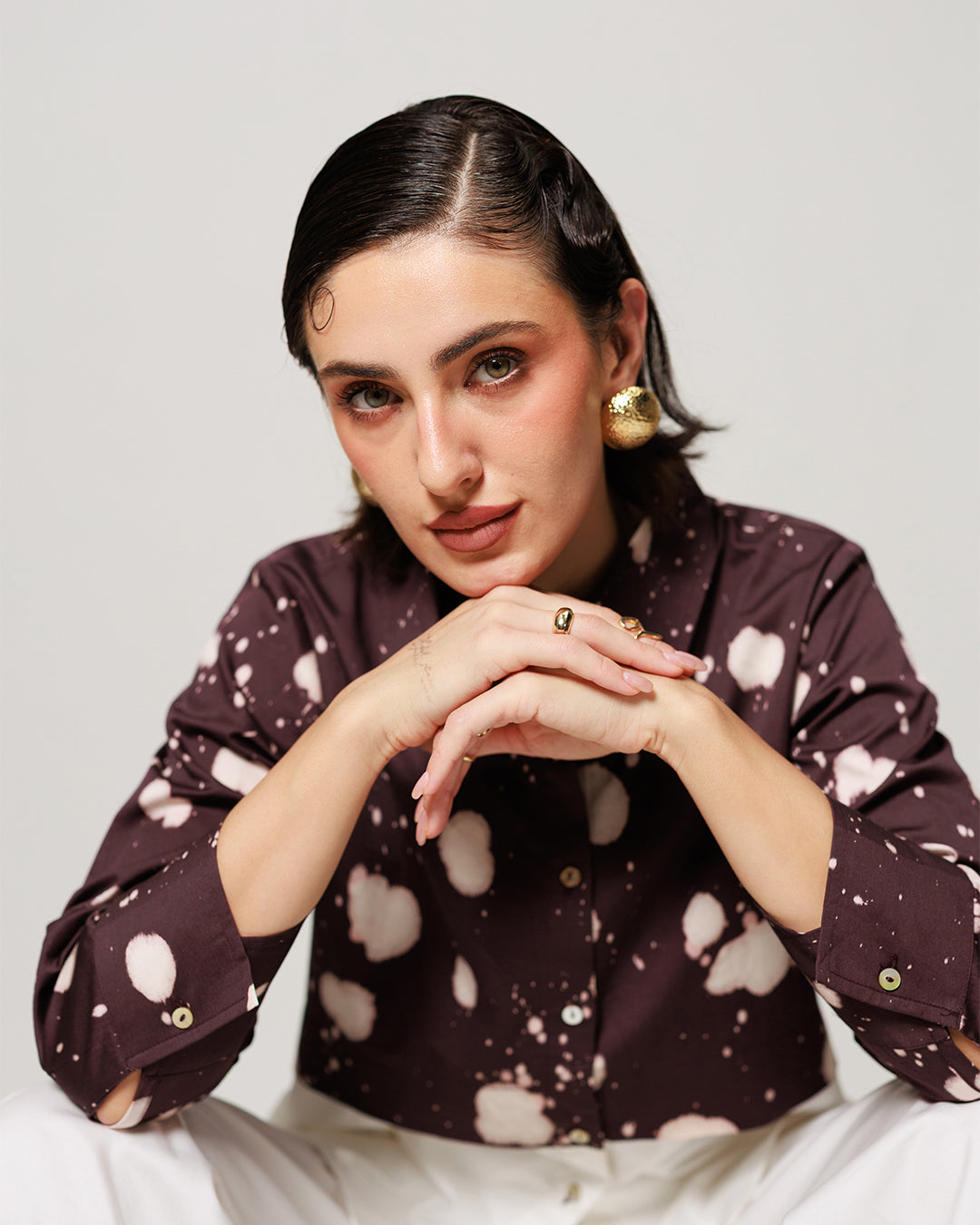 Melody Co-ord Set - Deep Mocha Panelled Shirt and Flared Pants