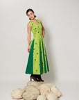 Pomelo Dress - Botanical Lime Panelled Fit and Flare Dress