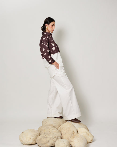 Melody Co-ord Set - Deep Mocha Panelled Shirt and Flared Pants