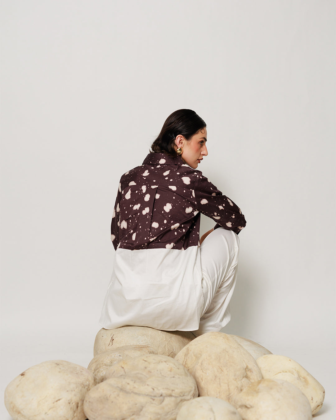 Melody Co-ord Set - Deep Mocha Panelled Shirt and Flared Pants