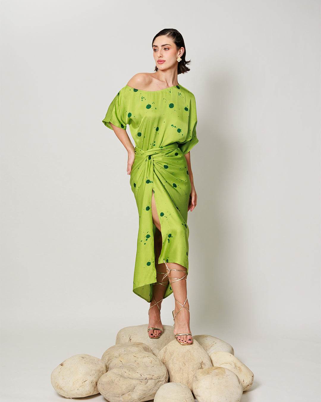 Senna Co-ord Set - Botanical Lime Drape Summer Co-ord Set
