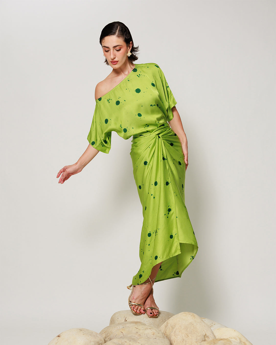 Senna Co-ord Set - Botanical Lime Drape Summer Co-ord Set