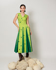 Pomelo Dress - Botanical Lime Panelled Fit and Flare Dress