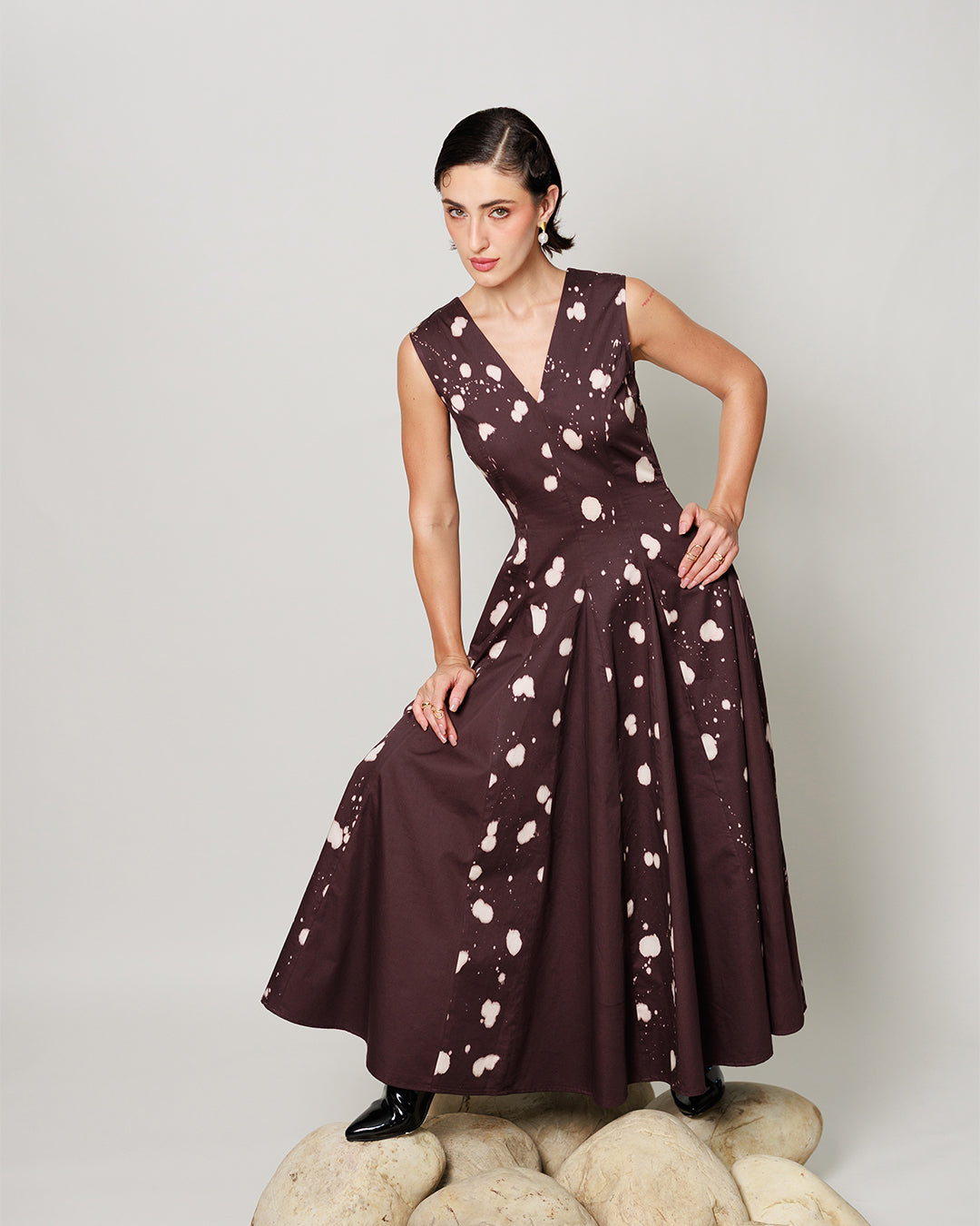 Bernia Dress - Deep Mocha Panelled Fit and Flare Dress