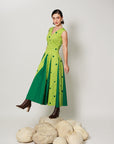 Pomelo Dress - Botanical Lime Panelled Fit and Flare Dress