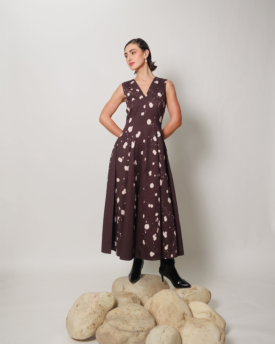 Bernia Dress - Deep Mocha Panelled Fit and Flare Dress