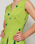 Pomelo Dress - Botanical Lime Panelled Fit and Flare Dress