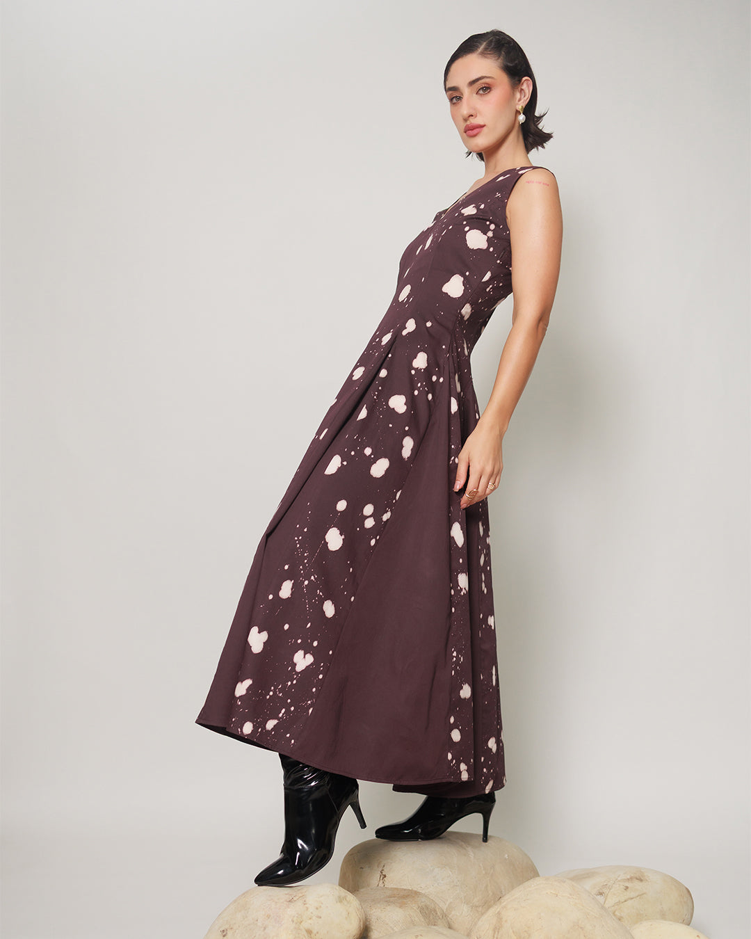 Bernia Dress - Deep Mocha Panelled Fit and Flare Dress