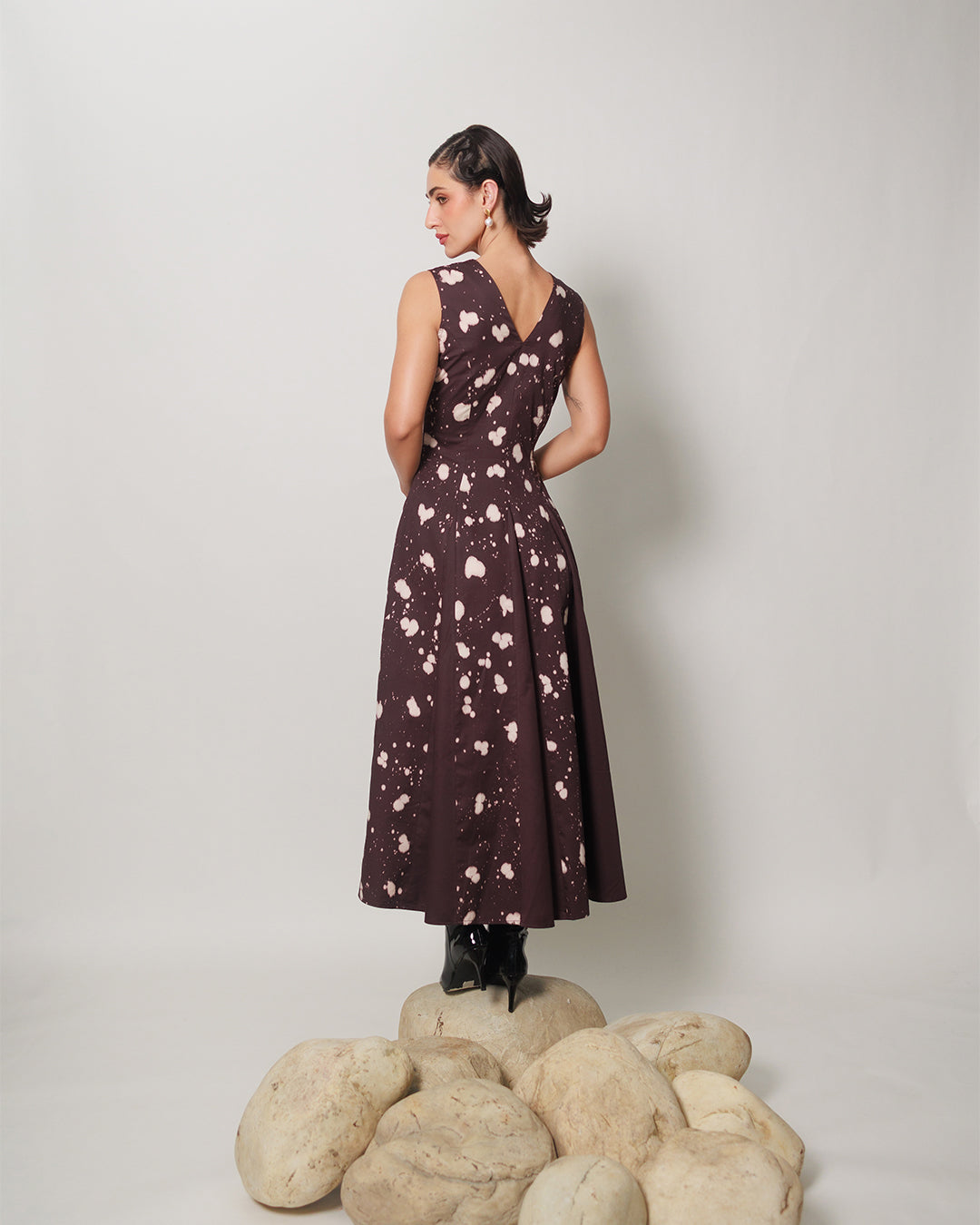 Bernia Dress - Deep Mocha Panelled Fit and Flare Dress