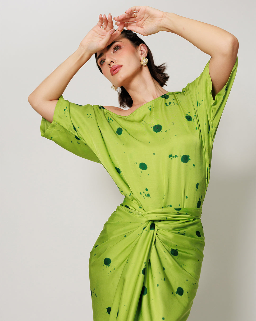 Senna Co-ord Set - Botanical Lime Drape Summer Co-ord Set