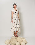 Cassia Dress - Cream and Black High Low Midi Dress