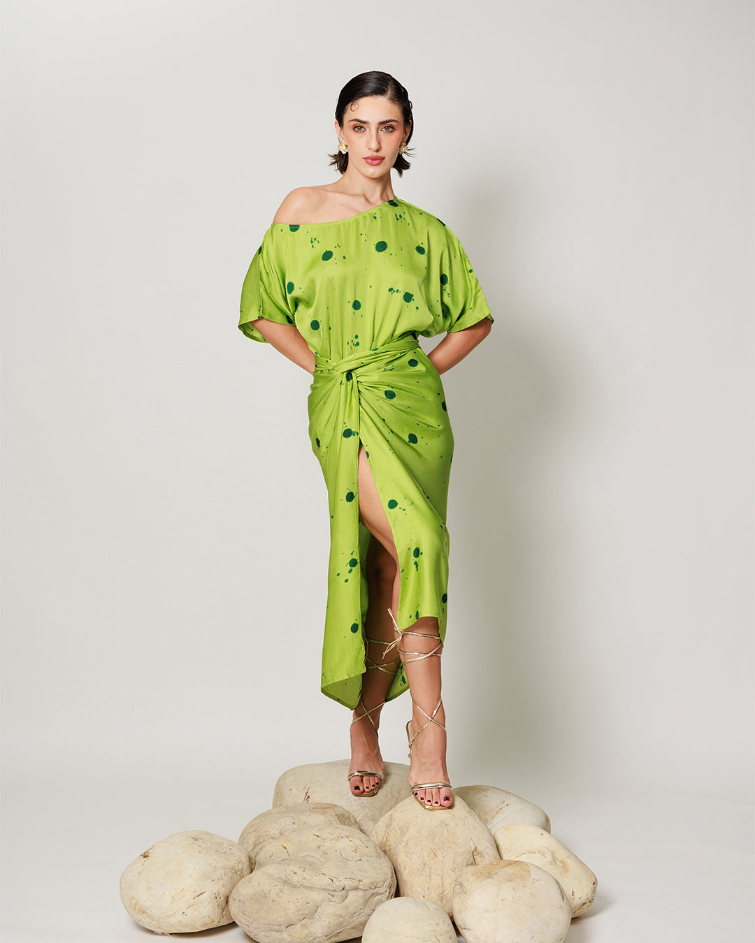 Senna Co-ord Set - Botanical Lime Drape Summer Co-ord Set