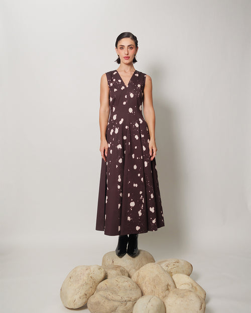 Bernia Dress - Deep Mocha Panelled Fit and Flare Dress