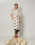Audrey Co-ord Set - Cream and Black Drape Polka Dot Midi Co-ord Set