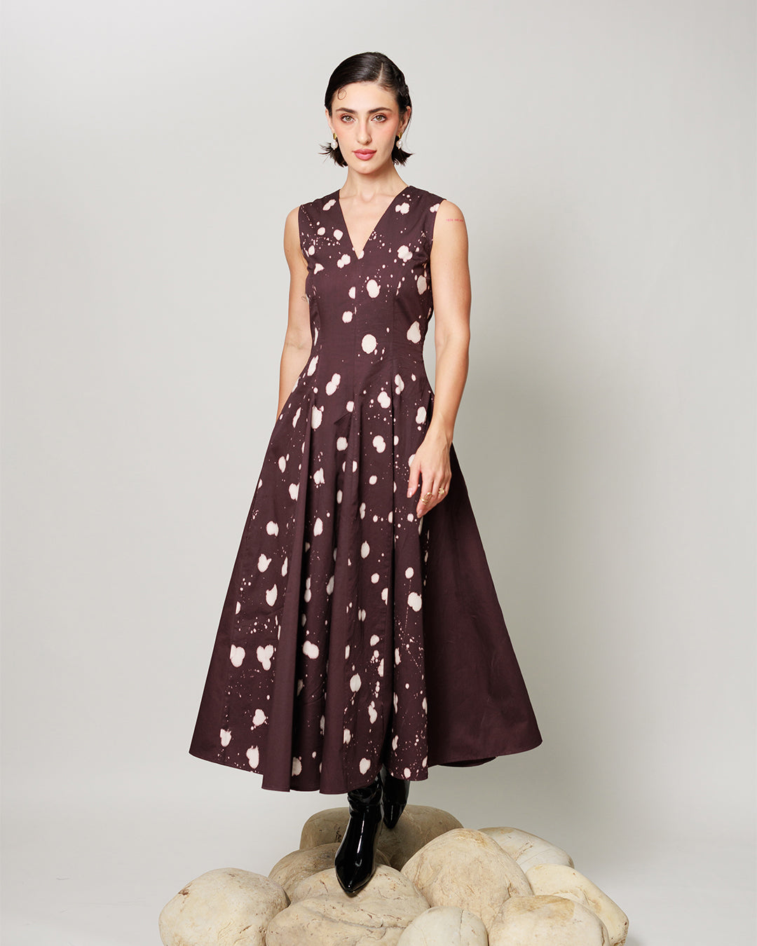 Bernia Dress - Deep Mocha Panelled Fit and Flare Dress