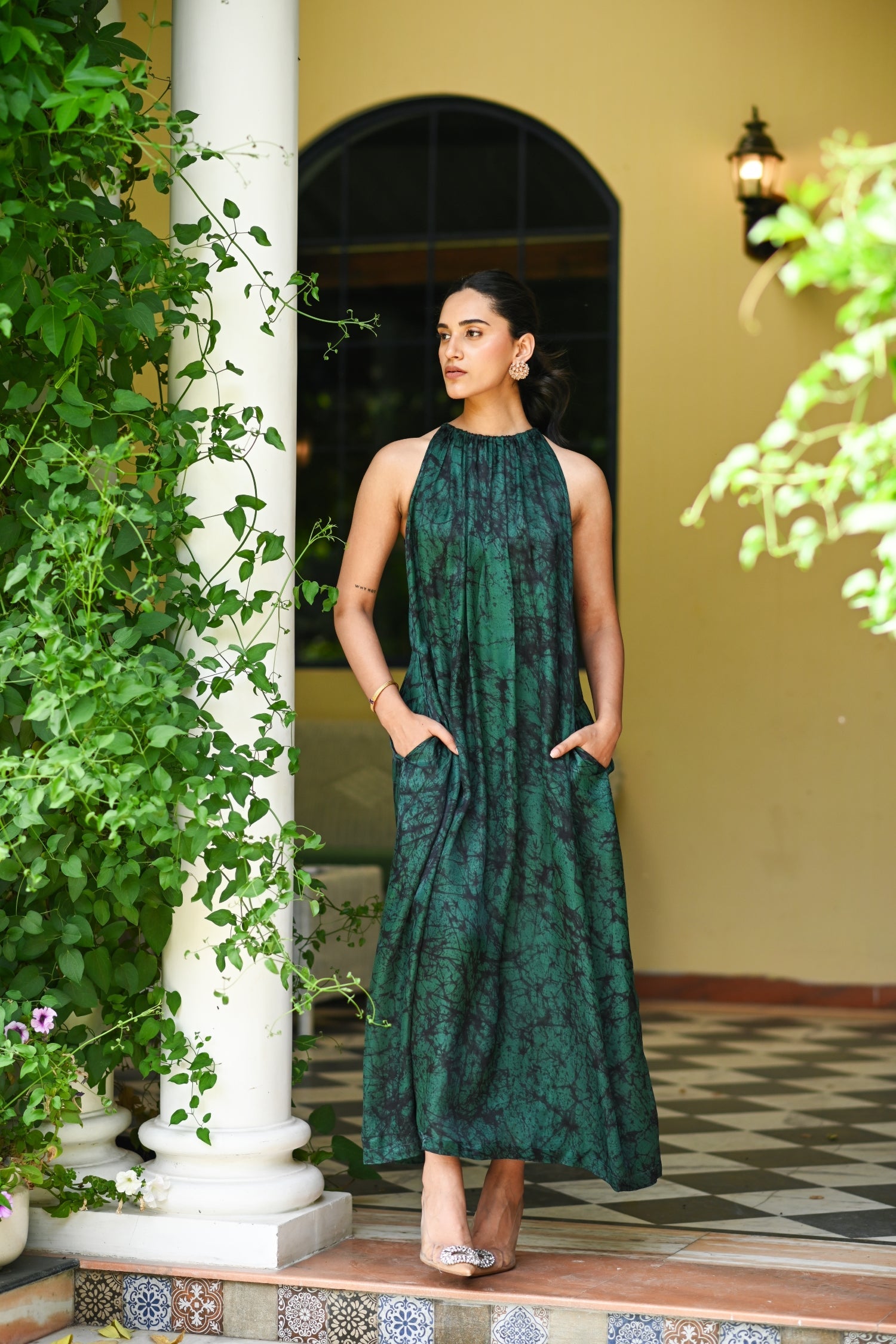 Aroha Halter Dress – Crackle Batik Silk