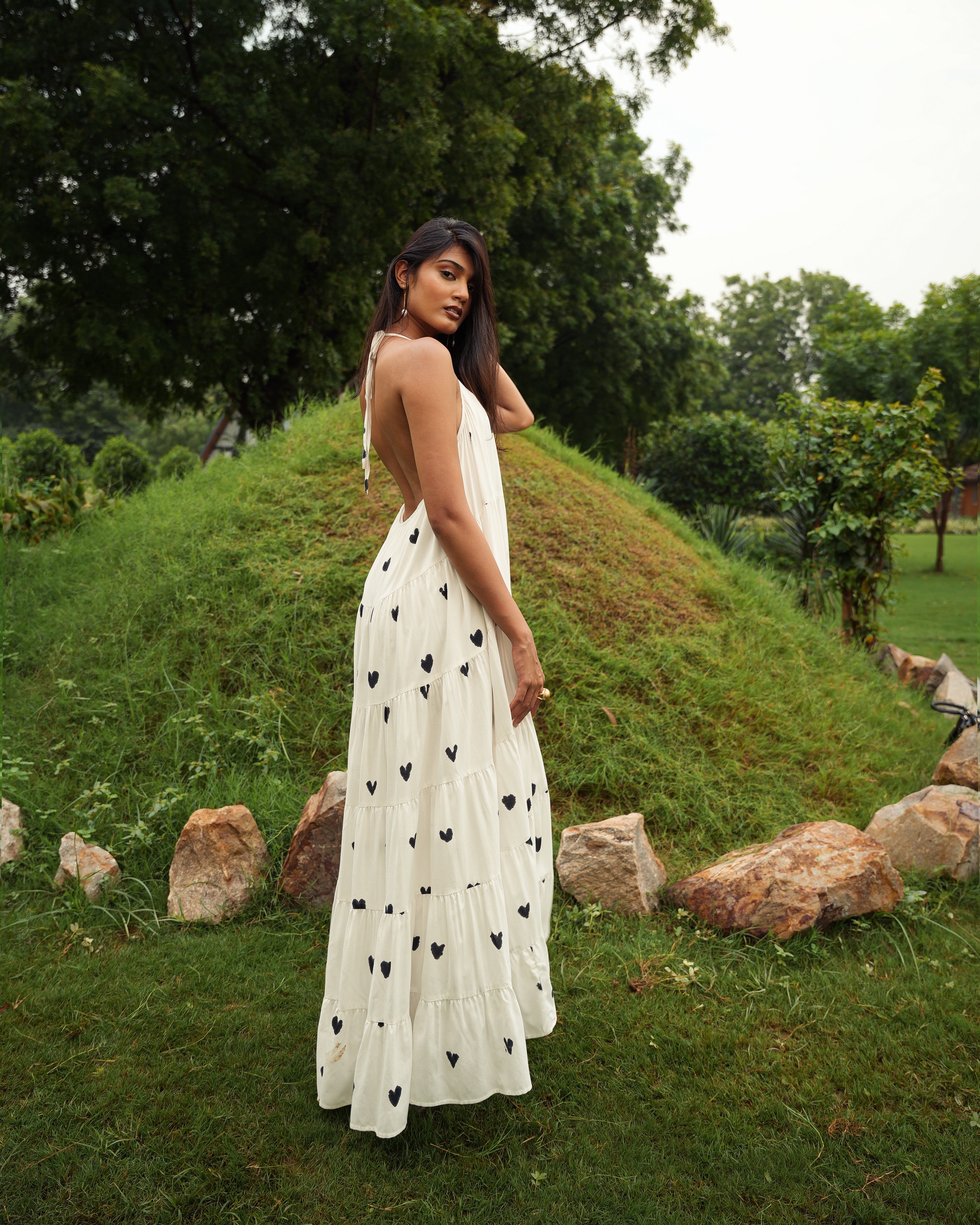 Casey Dress – Black & White Graphic Rayon Maxi