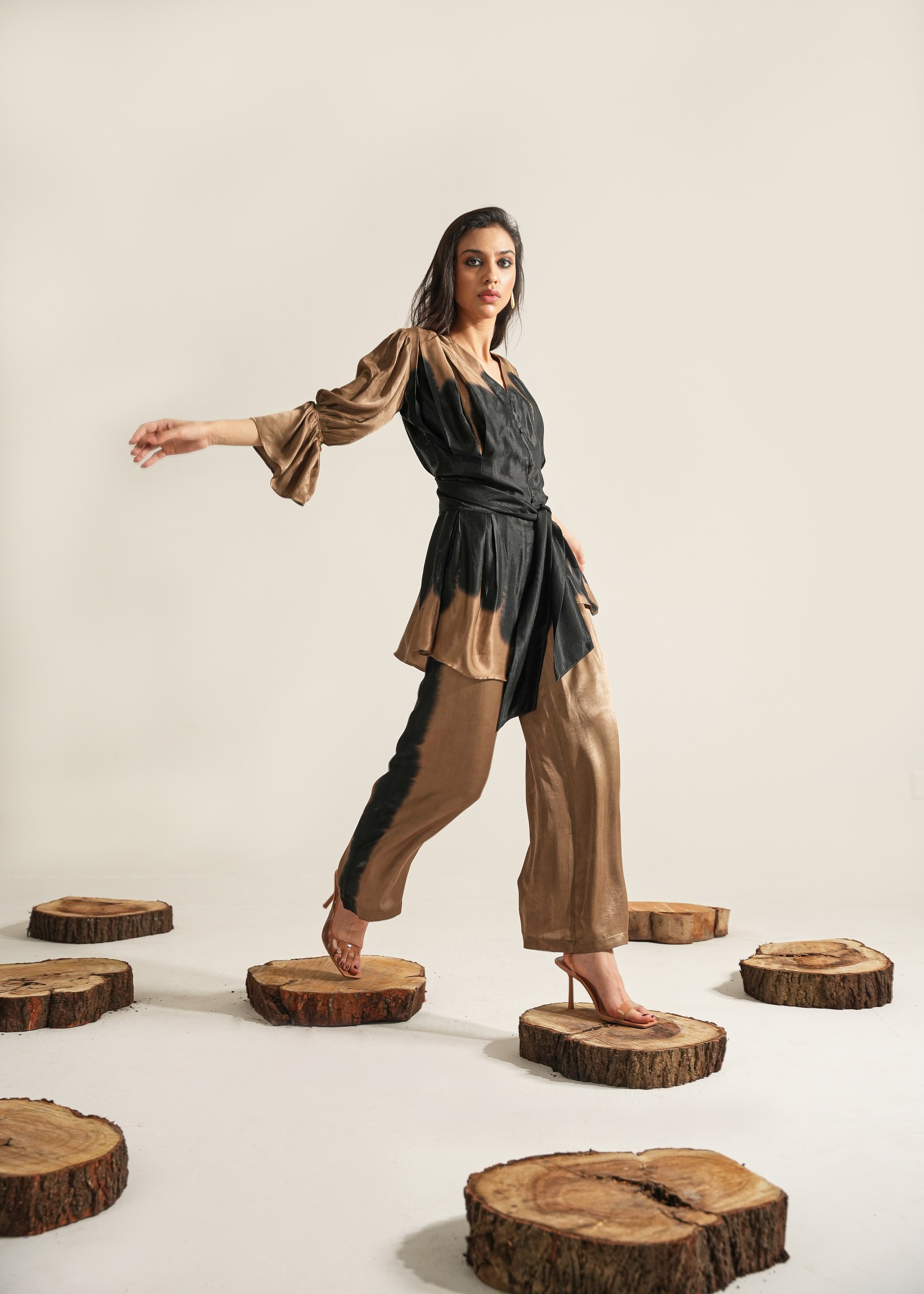 Zivah Co-ord Set – Black Silk Set with Copper Detail | Dorabi