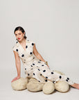 Cassia Dress - Cream and Black High Low Midi Dress