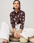 Melody Co-ord Set - Deep Mocha Panelled Shirt and Flared Pants