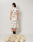Cassia Dress - Cream and Black High Low Midi Dress
