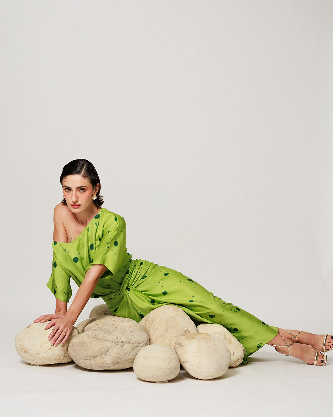 Senna Co-ord Set - Botanical Lime Drape Summer Co-ord Set