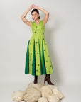 Pomelo Dress - Botanical Lime Panelled Fit and Flare Dress