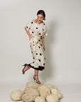 Audrey Co-ord Set - Cream and Black Drape Polka Dot Midi Co-ord Set