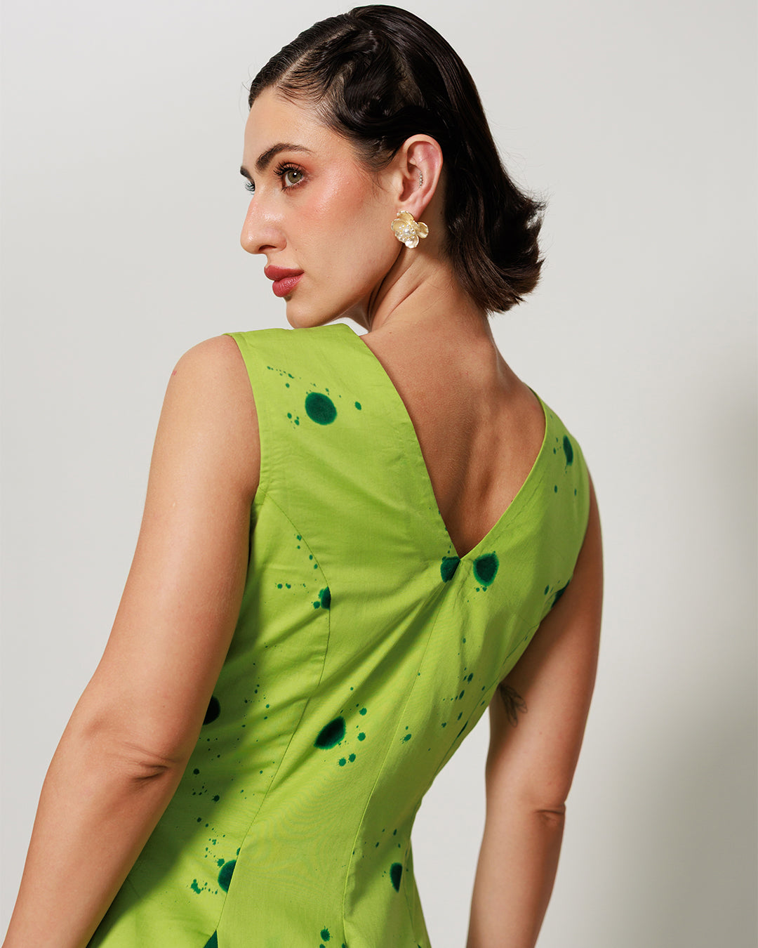 Pomelo Dress - Botanical Lime Panelled Fit and Flare Dress