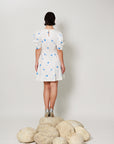 Vesper Dress - Fitted short panel dress with Blue Polka